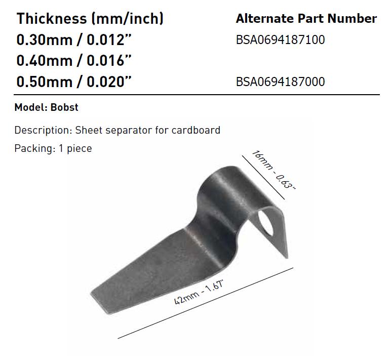 Sheet Separator for Cardboard Compatible with Bobst