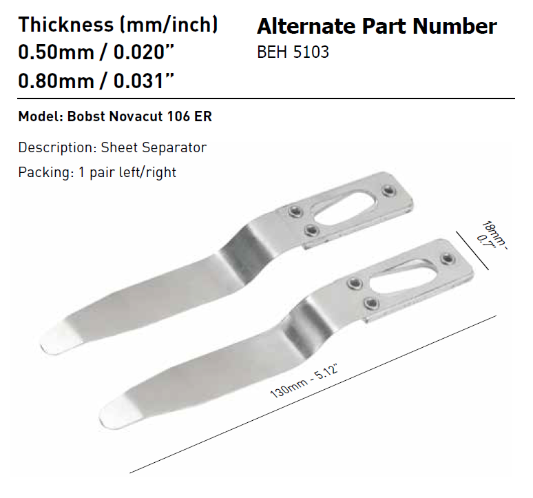 Sheet Separator for Bobst Novacut 106 ER
